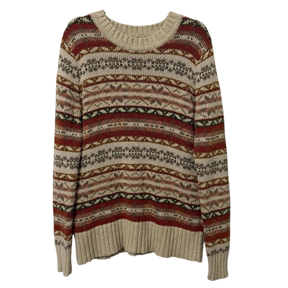 Chunky Knit Faire Isle‎ 100% Cotton Scandi Granola Sweater Womens M Cottagecore